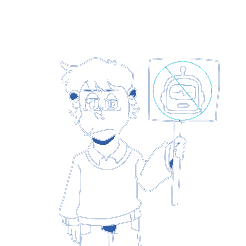 Author protesting robots