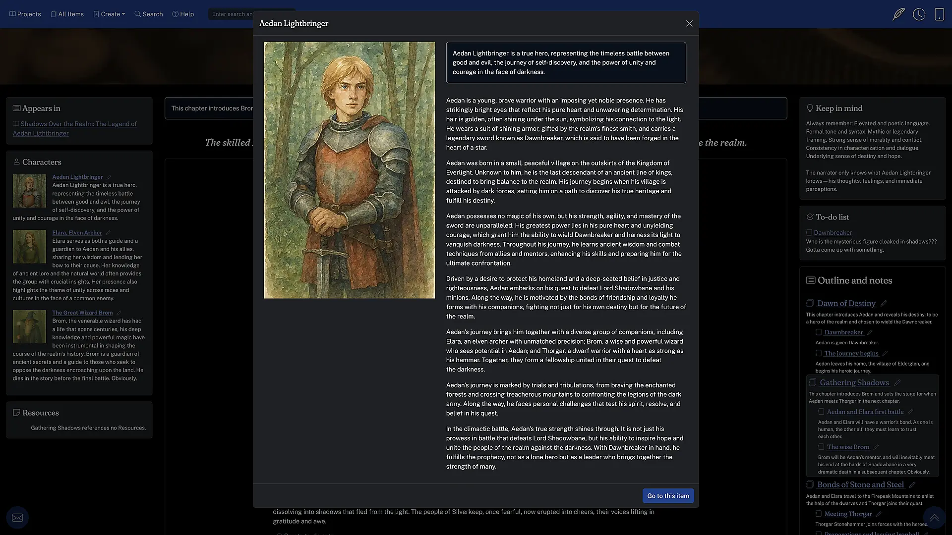 Character info pop-up