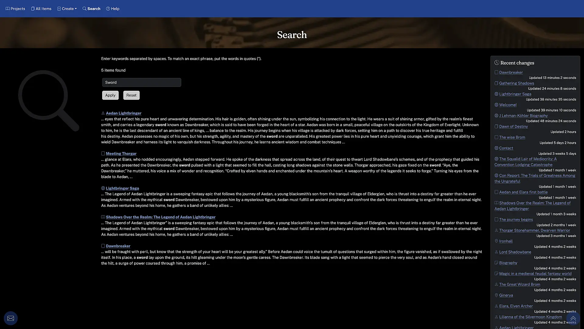 Search results page