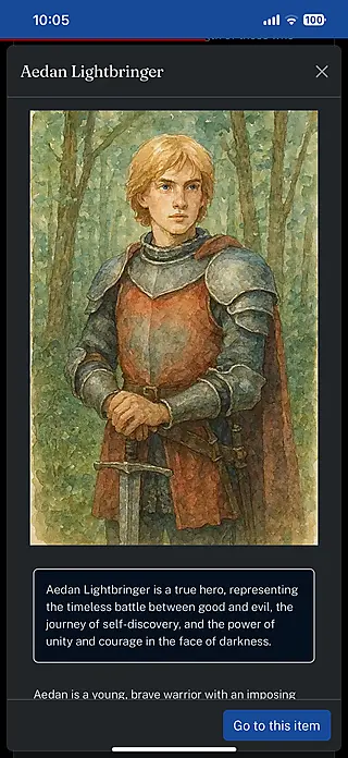 Mobile character info pop-up