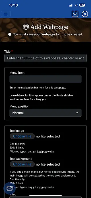 Mobile add webpage form