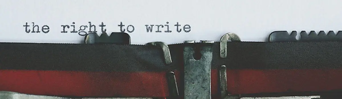 Typewriter typing "THE RIGHT TO WRITE"